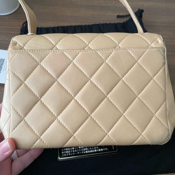 Vintage Chanel Mini Kelly Flap Bag Beige Lambskin Leather Top Handle - Picture 7 of 11